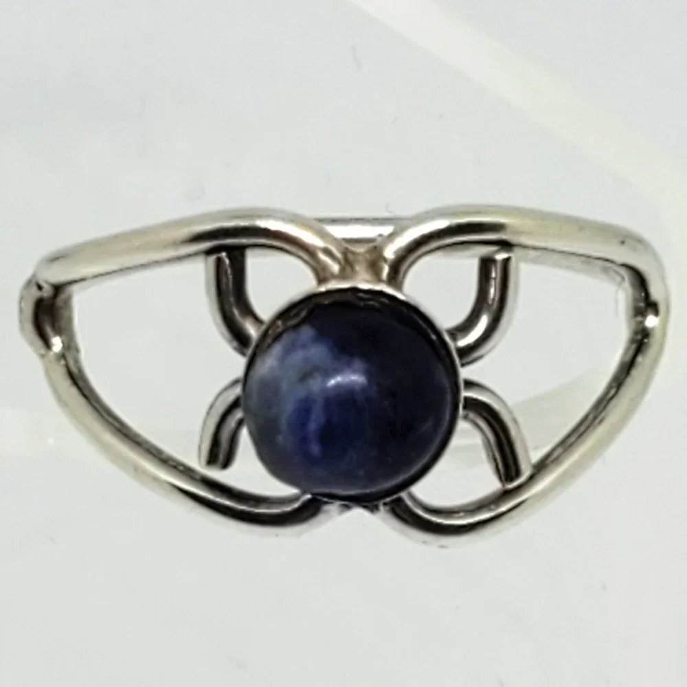 Stunning Dainty Open Scroll Work Deep Blue Round Stone in Sterling Silver Ring